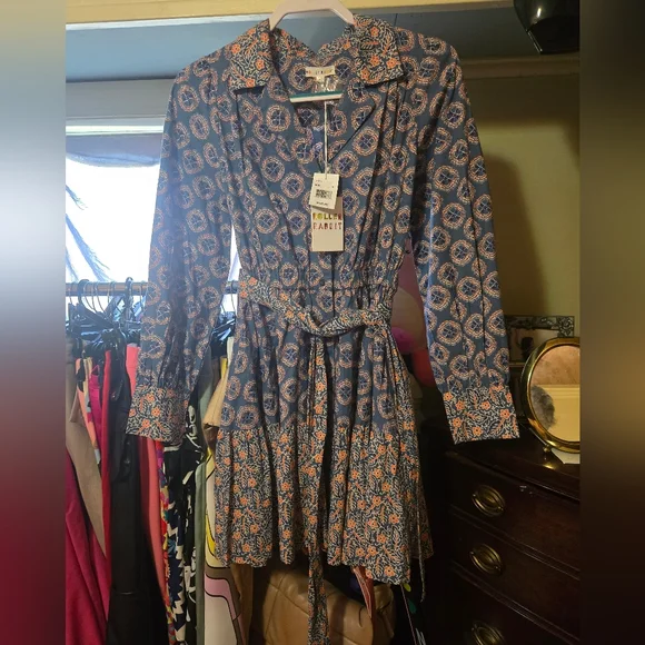 Roller Rabbit long sleeves blue and orange floral dress - Picture 7 of 10